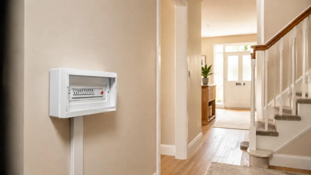 Consumer unit in a bright hallway